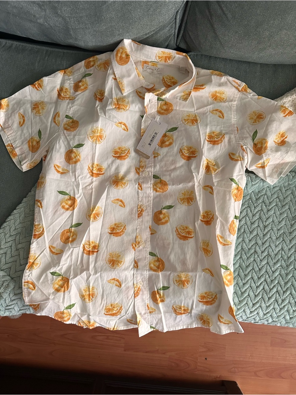 Cotton On White Short-Sleeve Shirt with Orange Fruit Print